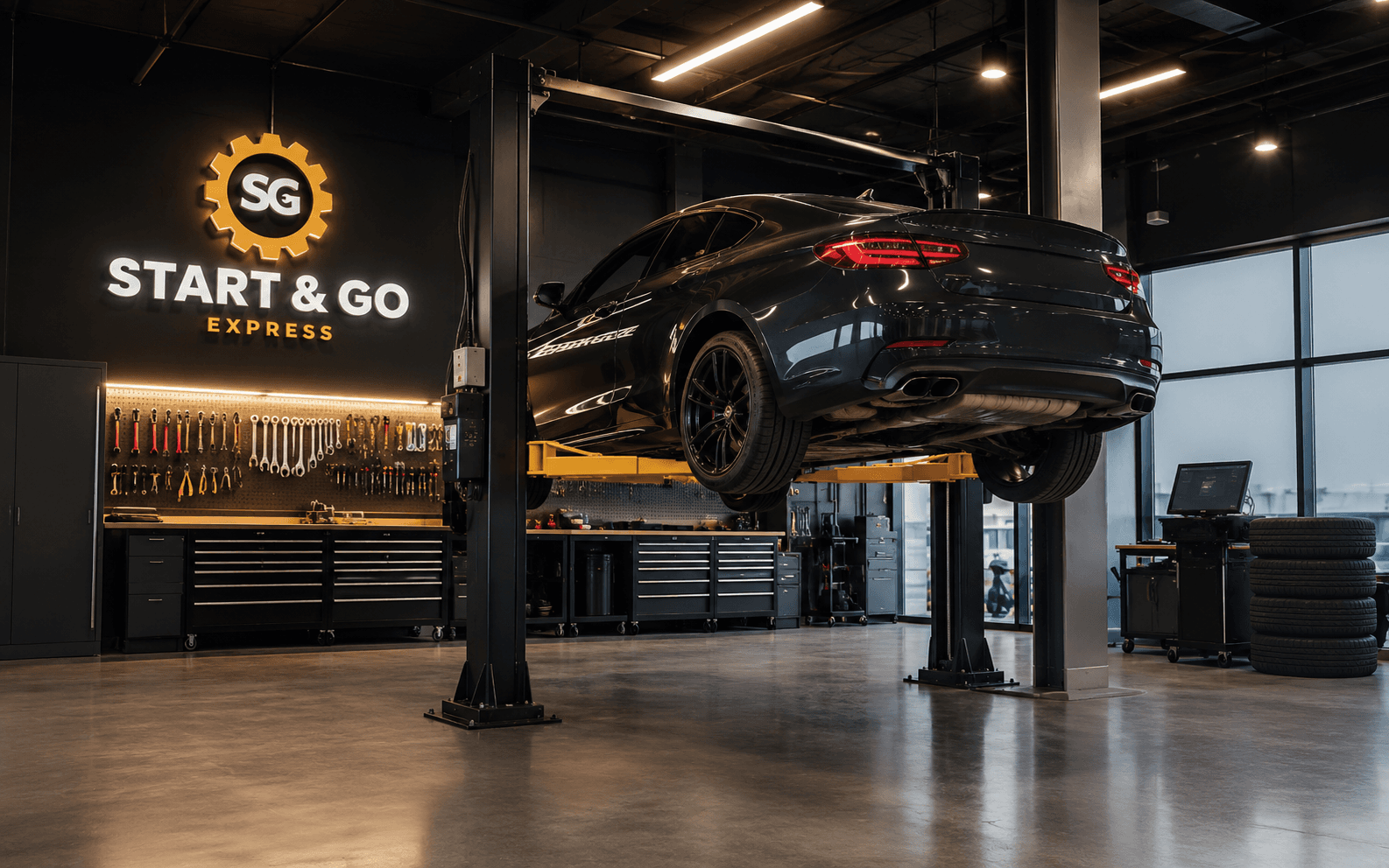 Vidange moteur sur véhicule levé — atelier Start & Go Express Ormoy